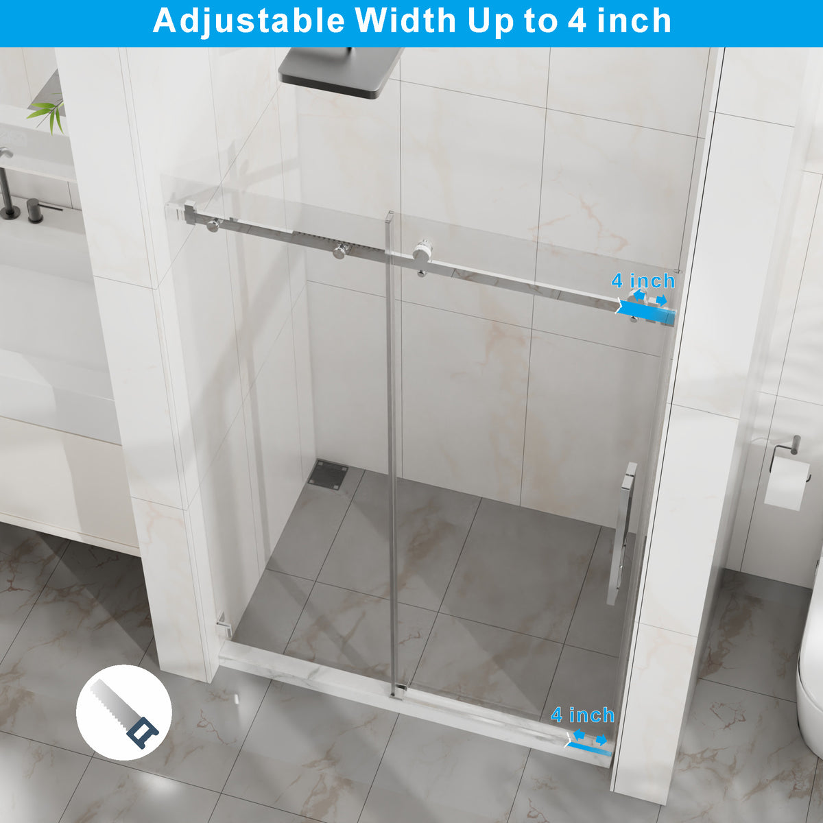 Goodyo 44-48 in. W x 72 in. H Frameless Sliding Shower Door, Chrome Stainless Steel Hardware, 1/4 in. Clear Tempered Glass