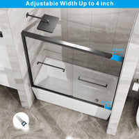 Goodyo 56-60 in. W x 58 in. H Sliding Tub Shower Door, Dual Sliding Glass Door with Matte Black Aluminum Frame