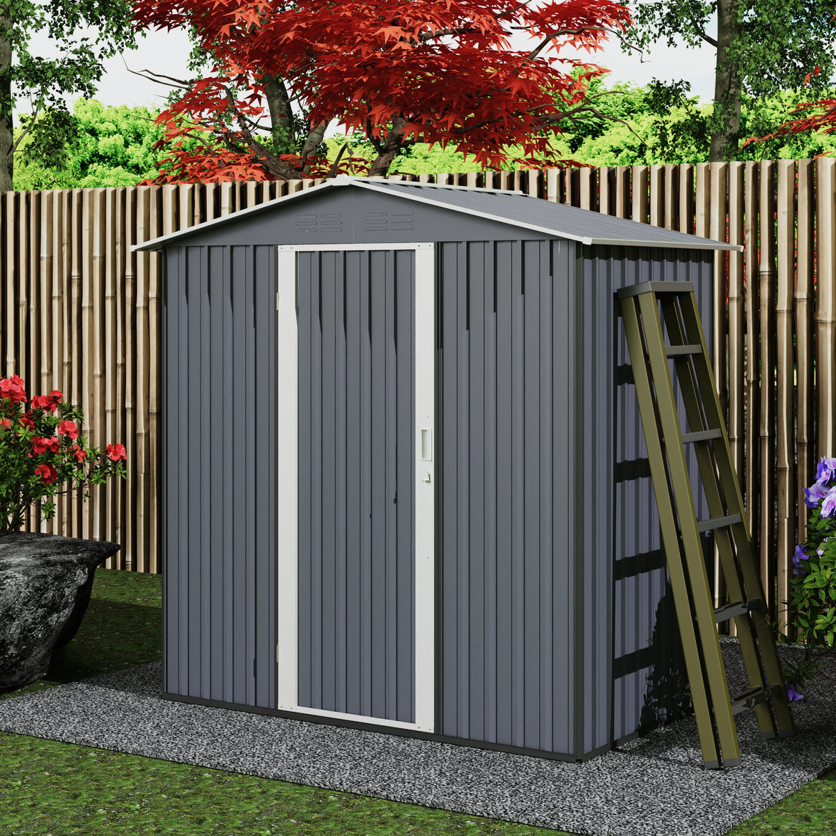 Goodyo® 6‘x4’ Outdoor Storage Shed, Waterproof Metal Tool Sheds, Large Storage Garden Sheds with Lockable Door, Sloping Roof and Vent for Backyard Garden Patio Lawn, Gray