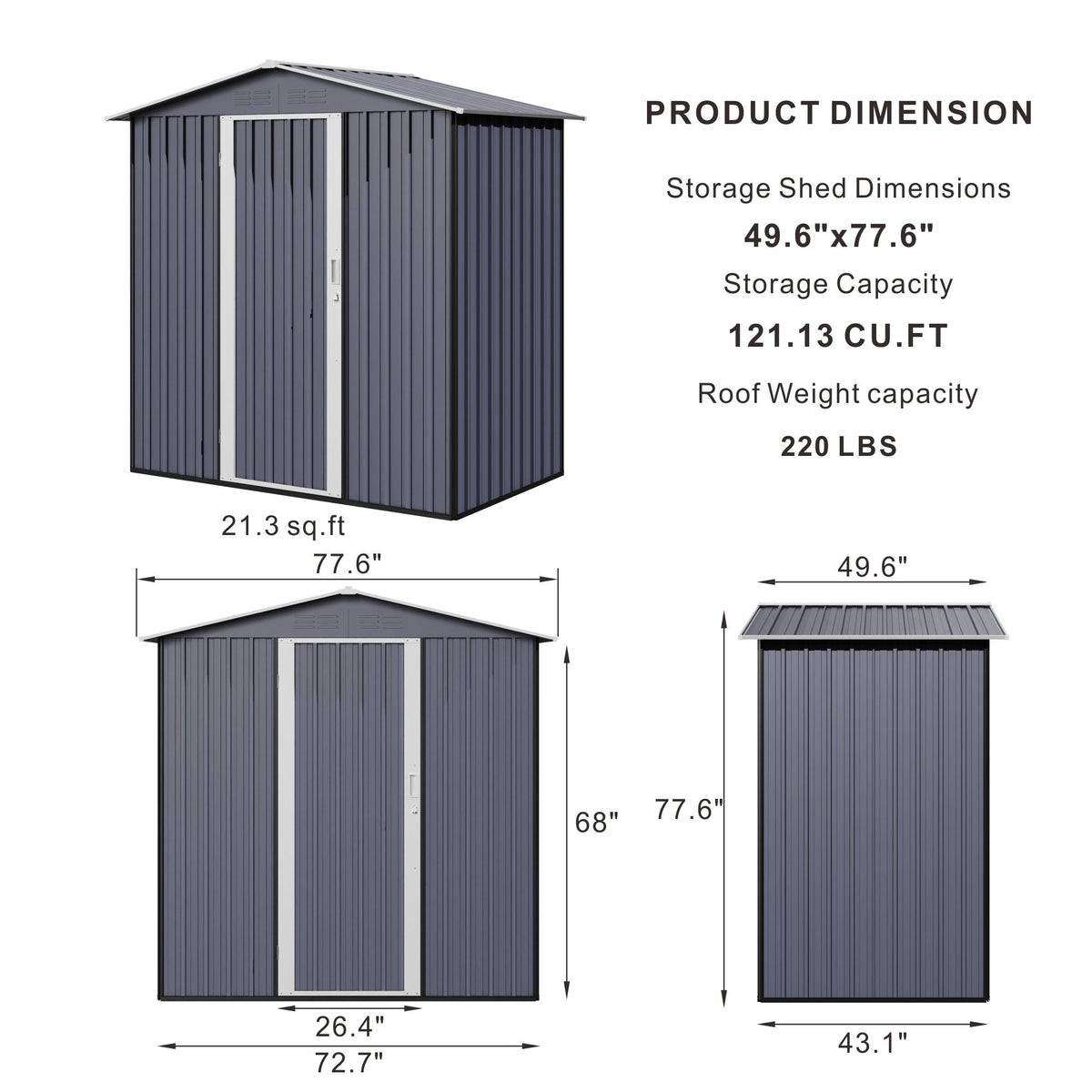 Goodyo® 6‘x4’ Outdoor Storage Shed, Waterproof Metal Tool Sheds, Large Storage Garden Sheds with Lockable Door, Sloping Roof and Vent for Backyard Garden Patio Lawn, Gray