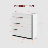 Goodyo 30" Modern Bathroom Vanity with Ceramic Sink, Freestanding 3 Drawers Bathroom Cabinet