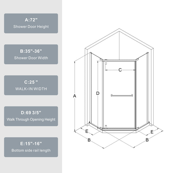 Goodyo 36" x 36" Neo-Angle Shower Enclosure with Base, Pivot Glass Door & Matte Black Hardware, Corner Shower Kit （No Drain Kit)）