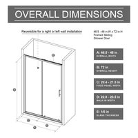 Goodyo 46.5-48 in. W x 72 in. H Sliding Shower Door, Chrome Finish Glass Shower Door with Tempered Safety Glass