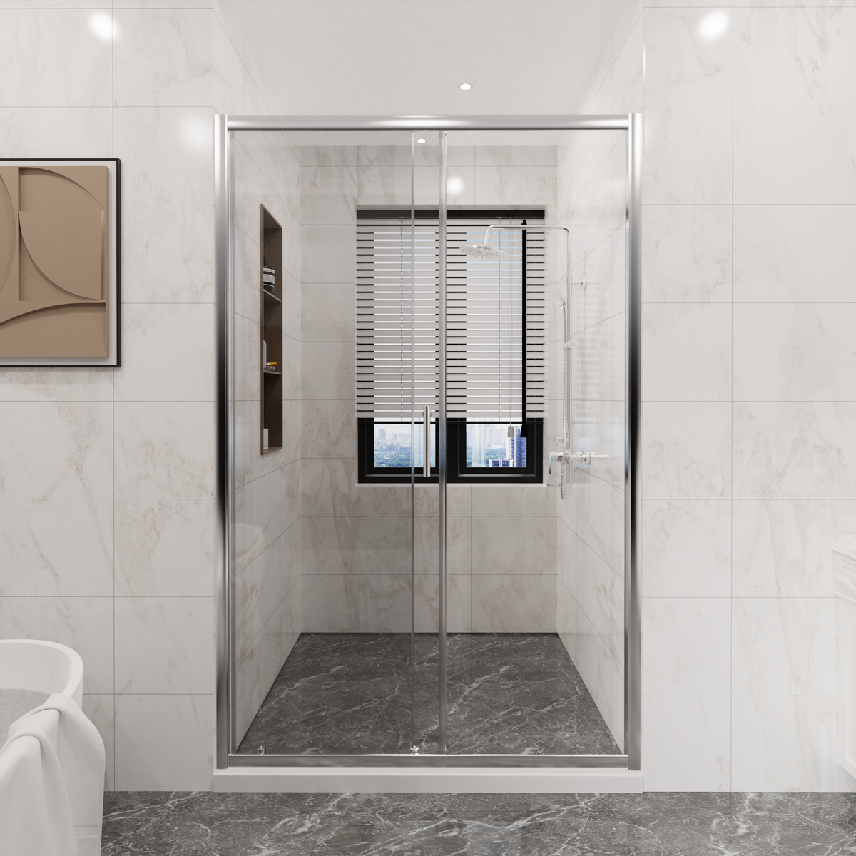 Goodyo 46.5-48 in. W x 72 in. H Sliding Shower Door, Chrome Finish Glass Shower Door with Tempered Safety Glass