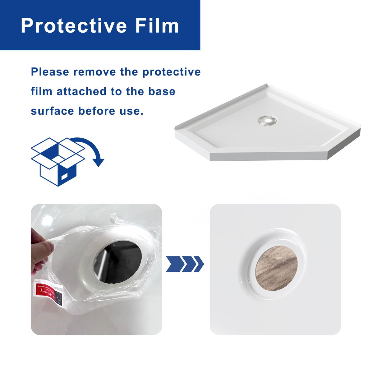 Goodyo® Shower Base 36“x 36“ Neo-Angle Shower Pan Center Drain White Finish (no drain kit)