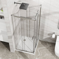 Goodyo Corner Shower Door Enclosure 32" W x 32" D x 72" H Tempered Glass Shower Door with Base Combo, Chrome Double Sliding Door with White Acrylic Shower Pan