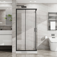 Goodyo Adjustable Square Shower Enclosure, Fits 32–36 in. Square Spaces Double Sliding Shower Doors 72.in H Matte Black