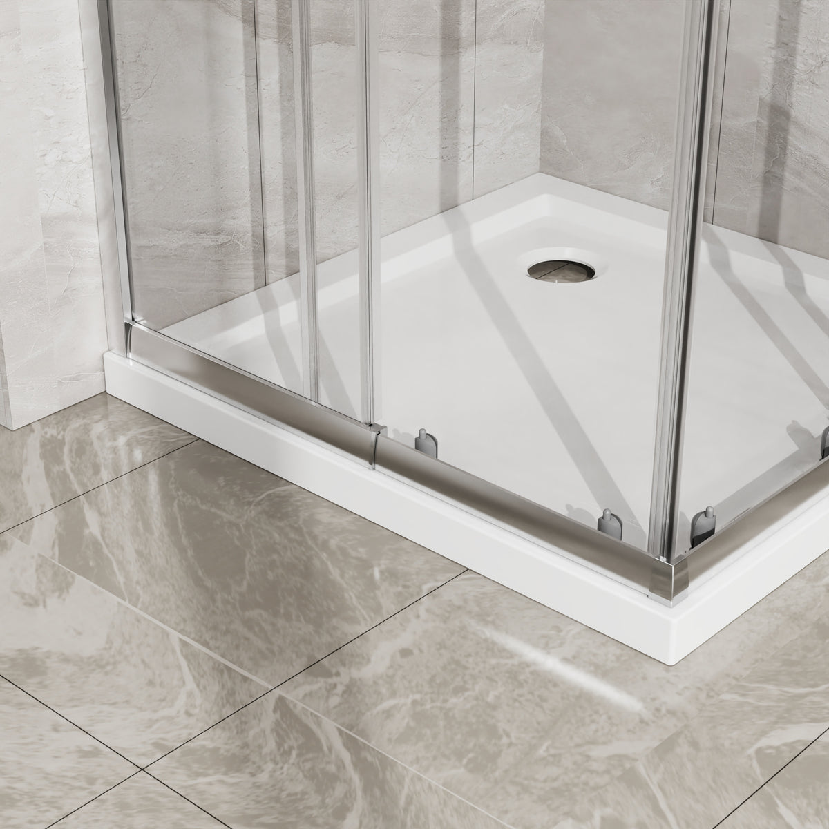 Goodyo Corner Shower Door Enclosure 32" W x 32" D x 72" H Tempered Glass Shower Door with Base Combo, Chrome Double Sliding Door with White Acrylic Shower Pan