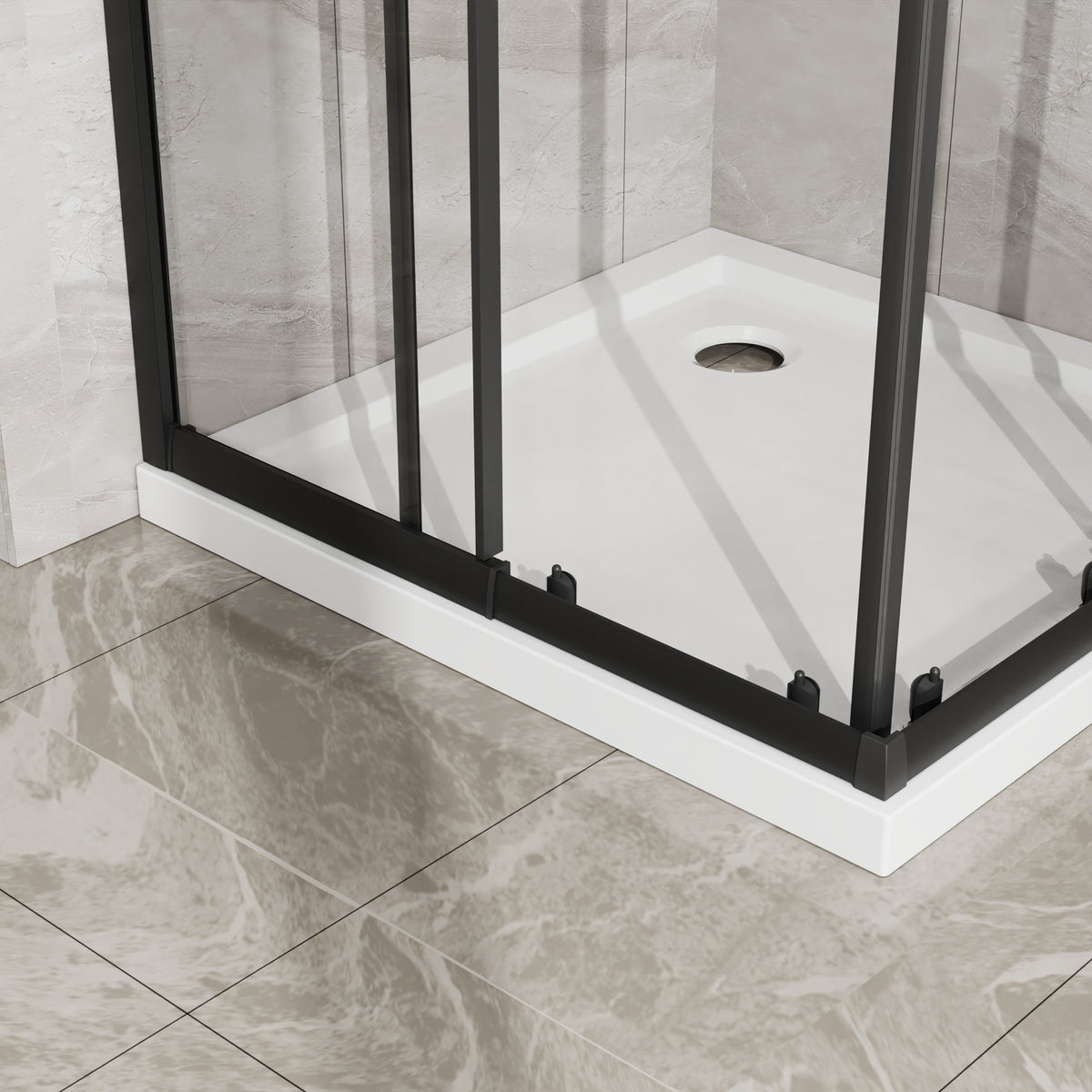 Goodyo Corner Shower Door Enclosure 32" W x 32" D x 72" H Tempered Glass Shower Door with Base Combo, Black Double Sliding Door with White Acrylic Shower Pan