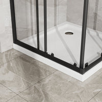 Goodyo Corner Shower Door Enclosure 32" W x 32" D x 72" H Tempered Glass Shower Door with Base Combo, Black Double Sliding Door with White Acrylic Shower Pan