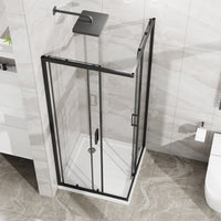 Goodyo Corner Shower Door Enclosure 32" W x 32" D x 72" H Tempered Glass Shower Door with Base Combo, Black Double Sliding Door with White Acrylic Shower Pan
