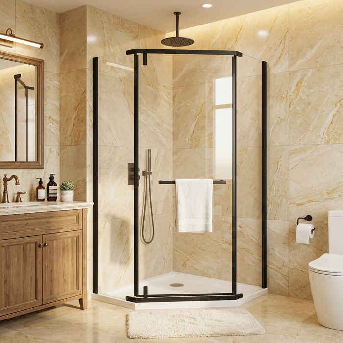 Goodyo 36" x 36" Neo-Angle Shower Enclosure with Base, Pivot Glass Door & Matte Black Hardware, Corner Shower Kit （No Drain Kit)）