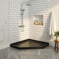 Goodyo Shower Pan 36" x 36" Neo-Angle Shower Base Black, Corner Drain Acrylic Shower Base (No Drain Kit)