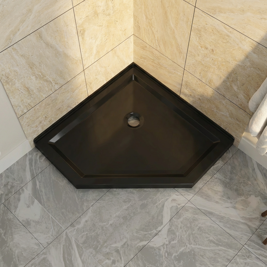 Goodyo Shower Pan 36" x 36" Neo-Angle Shower Base Black, Corner Drain Acrylic Shower Base (No Drain Kit)