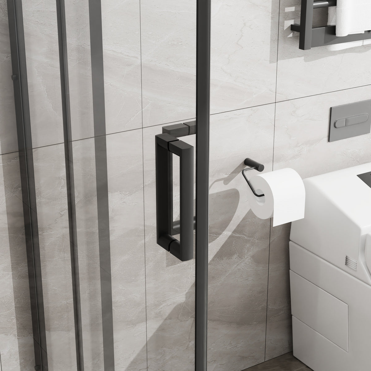 Goodyo Corner Shower Door Enclosure 32" W x 32" D x 72" H Tempered Glass Shower Door with Base Combo, Black Double Sliding Door with White Acrylic Shower Pan