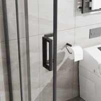 Goodyo Corner Shower Door Enclosure 32" W x 32" D x 72" H Tempered Glass Shower Door with Base Combo, Black Double Sliding Door with White Acrylic Shower Pan
