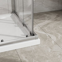 Goodyo Corner Shower Door Enclosure 32" W x 32" D x 72" H Tempered Glass Shower Door with Base Combo, Chrome Double Sliding Door with White Acrylic Shower Pan