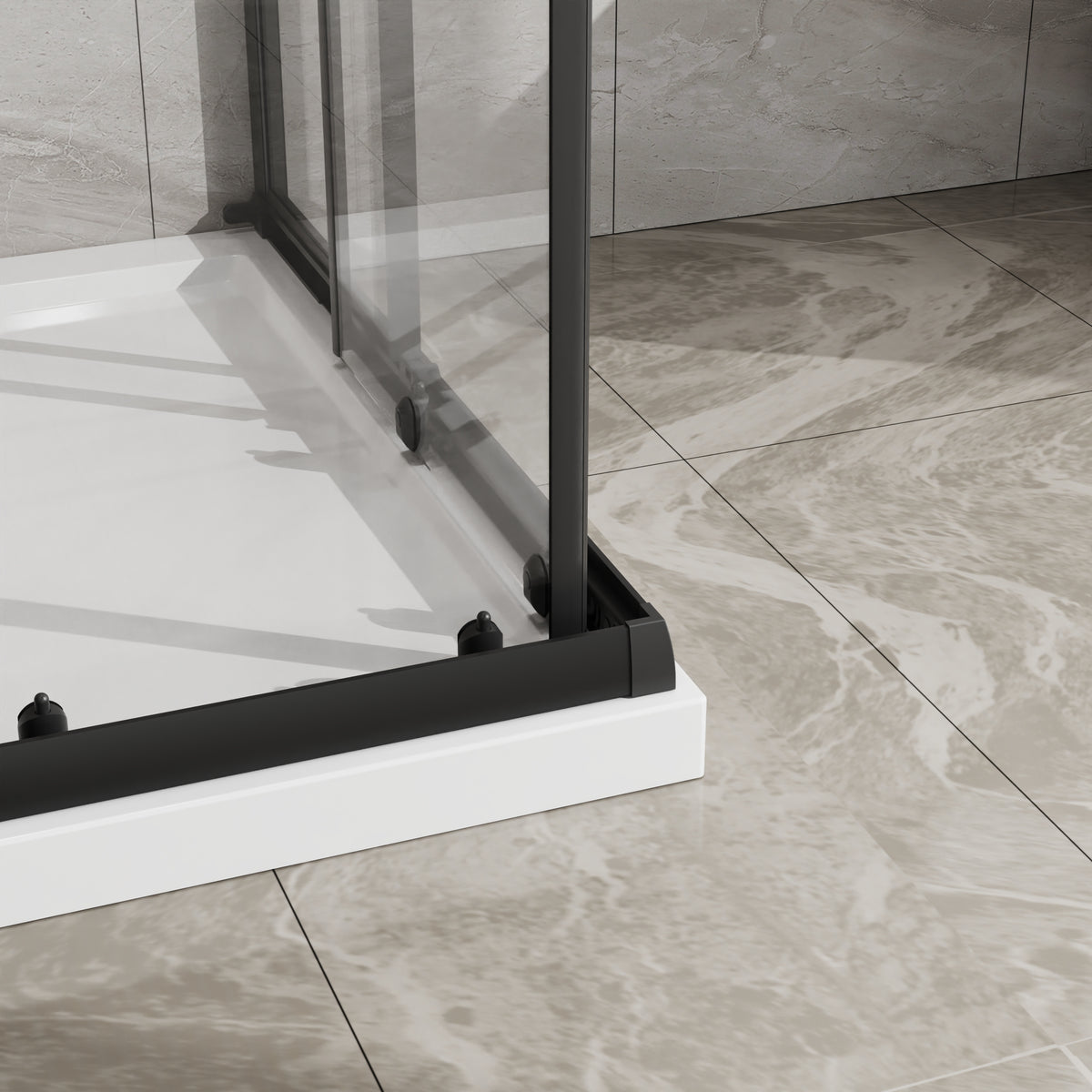 Goodyo Corner Shower Door Enclosure 32" W x 32" D x 72" H Tempered Glass Shower Door with Base Combo, Black Double Sliding Door with White Acrylic Shower Pan
