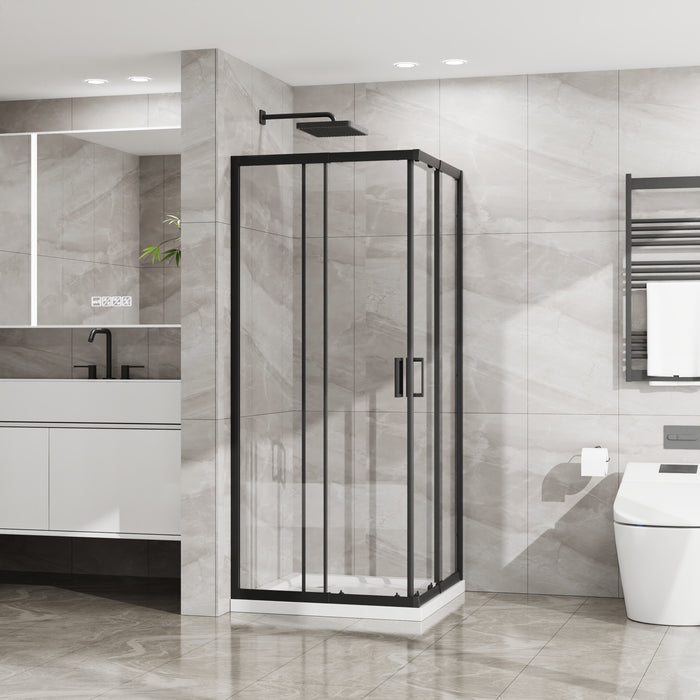 Goodyo Corner Shower Door Enclosure 32" W x 32" D x 72" H Tempered Glass Shower Door with Base Combo, Black Double Sliding Door with White Acrylic Shower Pan