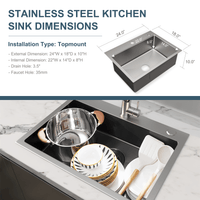 Goodyo® 24" Utility Sink Stainless Steel Kitchen Sink Drop-in