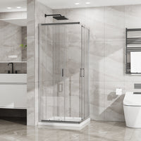 Goodyo Corner Shower Door Enclosure 32" W x 32" D x 72" H Tempered Glass Shower Door with Base Combo, Chrome Double Sliding Door with White Acrylic Shower Pan