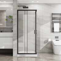 Goodyo Corner Shower Door Enclosure 32" W x 32" D x 72" H Tempered Glass Shower Door with Base Combo, Black Double Sliding Door with White Acrylic Shower Pan