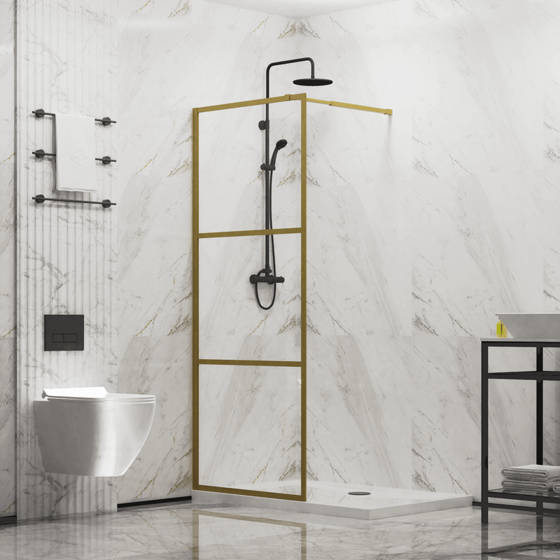 Goodyo® 34" Gold Glass Shower Panel Fixed Shower Door(3-panels)