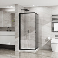 Goodyo Corner Shower Door Enclosure 32" W x 32" D x 72" H Tempered Glass Shower Door with Base Combo, Black Double Sliding Door with White Acrylic Shower Pan