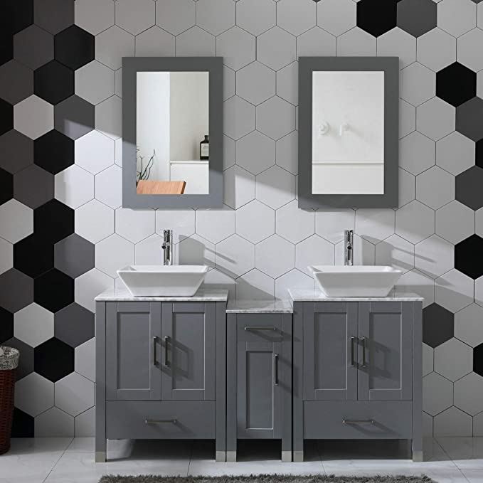 Goodyo® 60" Gray Bathroom Vanity w/ Marble Tops