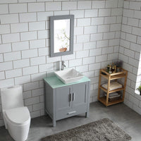 30" Gray MDF Bathroom Vanity w/ Glass Top