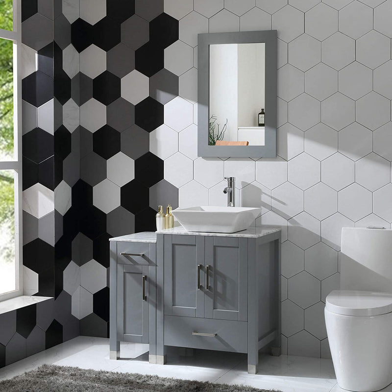 36" Gray Bathroom Vanity w/ Marble Top