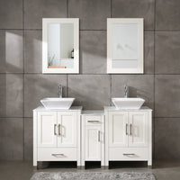 60" White Bathroom Vanity w/ Marble Tops