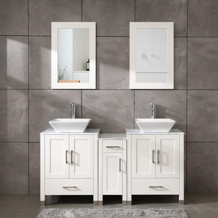 Goodyo® 60" White Bathroom Vanity w/ Marble Tops