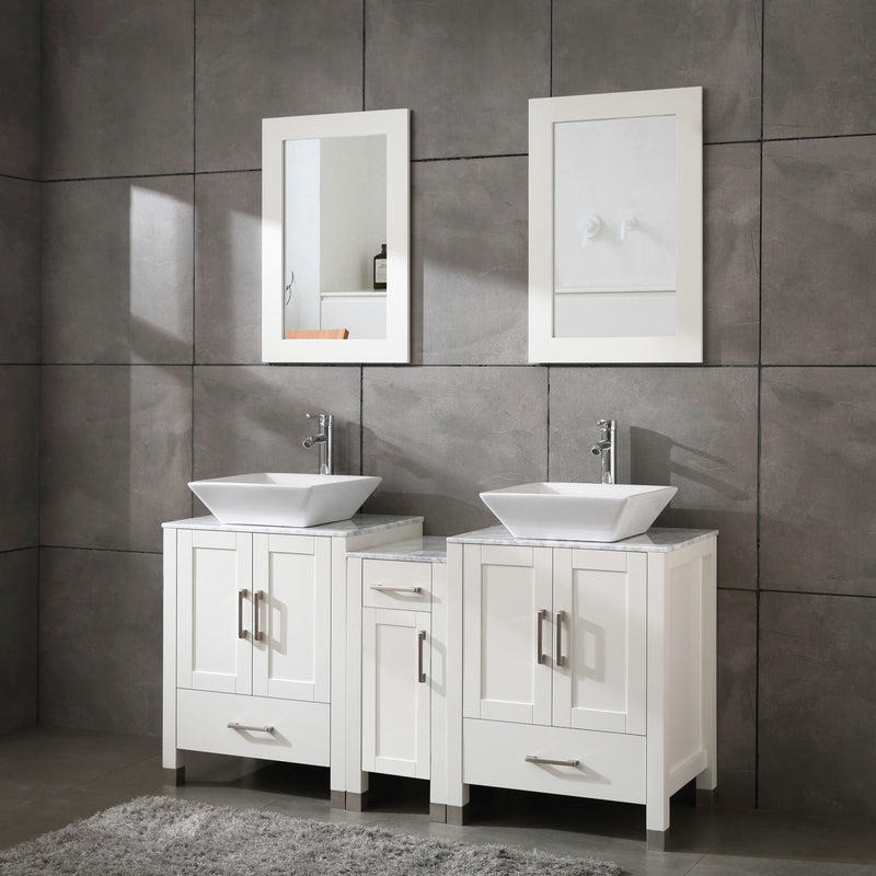 Goodyo® 60" White Bathroom Vanity w/ Marble Tops