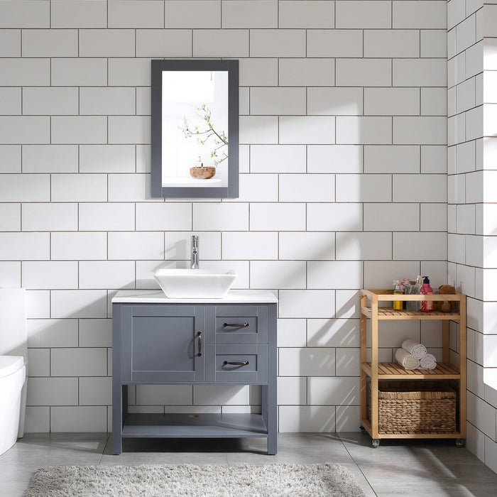 Goodyo® 30" Gray Bathroom Vanity w/ Marble Pattern Top, Vessel Sink & Mirror