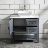 30" Gray Bathroom Vanity w/ Marble Pattern Top, Vessel Sink & Mirror