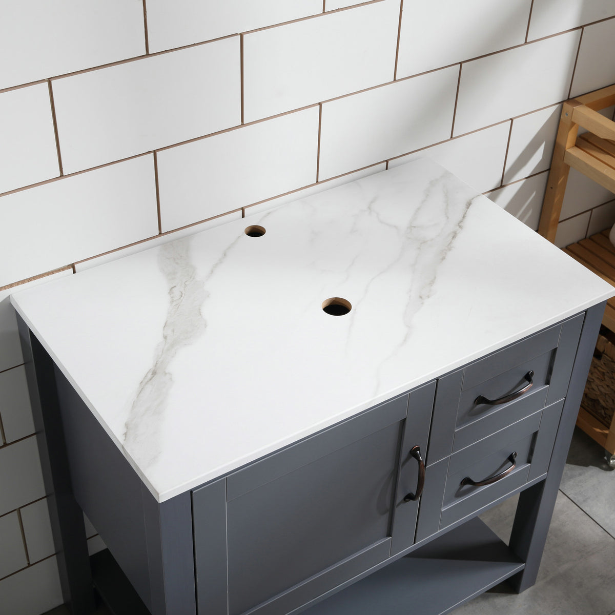 30" Gray Bathroom Vanity w/ Marble Pattern Top